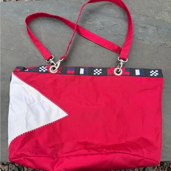 90s LL Bean Tote Bag Outdoor Sailing maritime Flag Boat bag - Picture 2 of 11